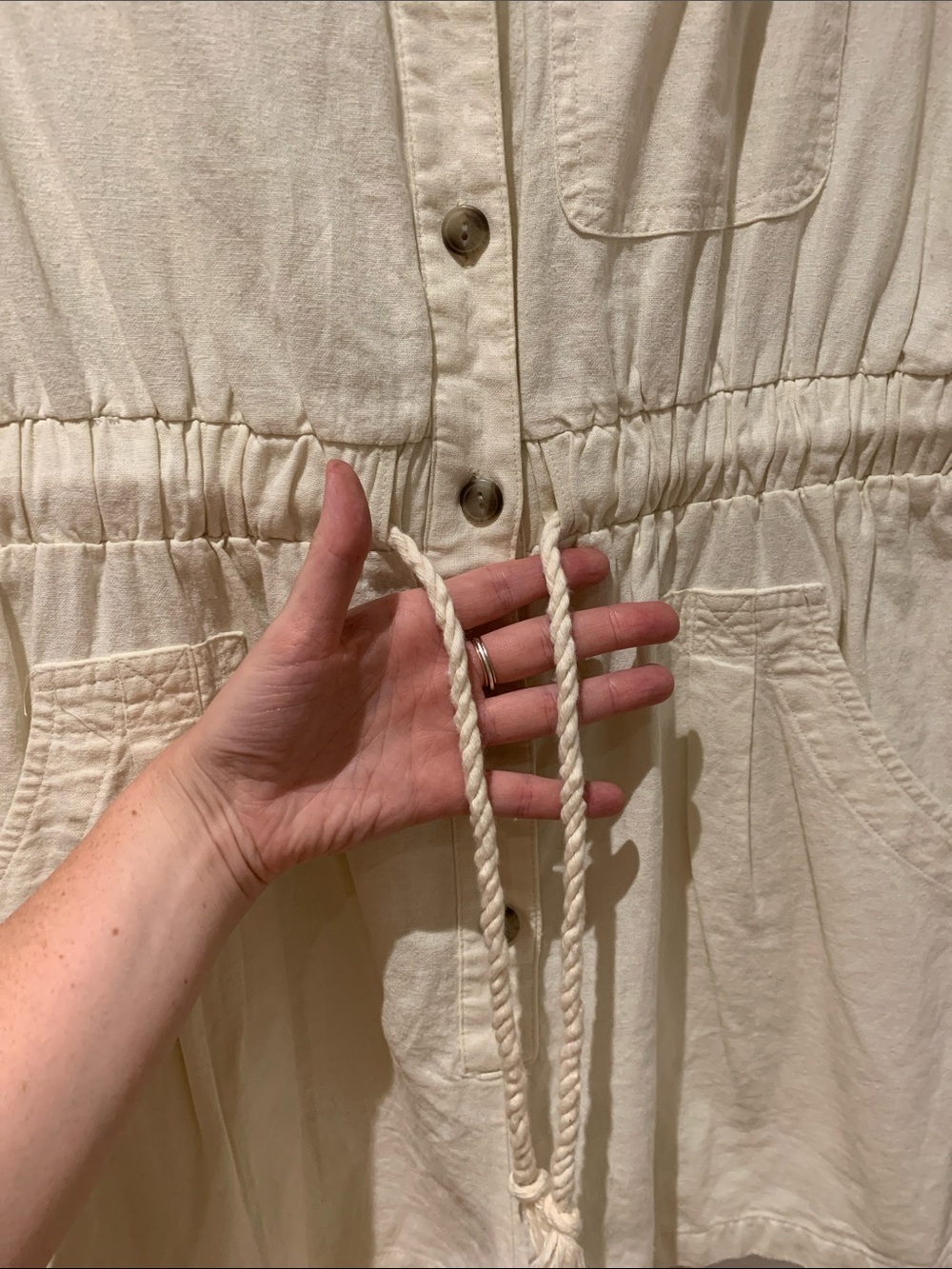 Universal Thread Cream Short-Sleeve Drawstring Romper - Picture 6 of 14